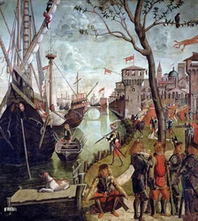 Ankunft der hl. Ursula während der Belagerung von Köln, aus dem St. Ursula-Zyklus, 1498